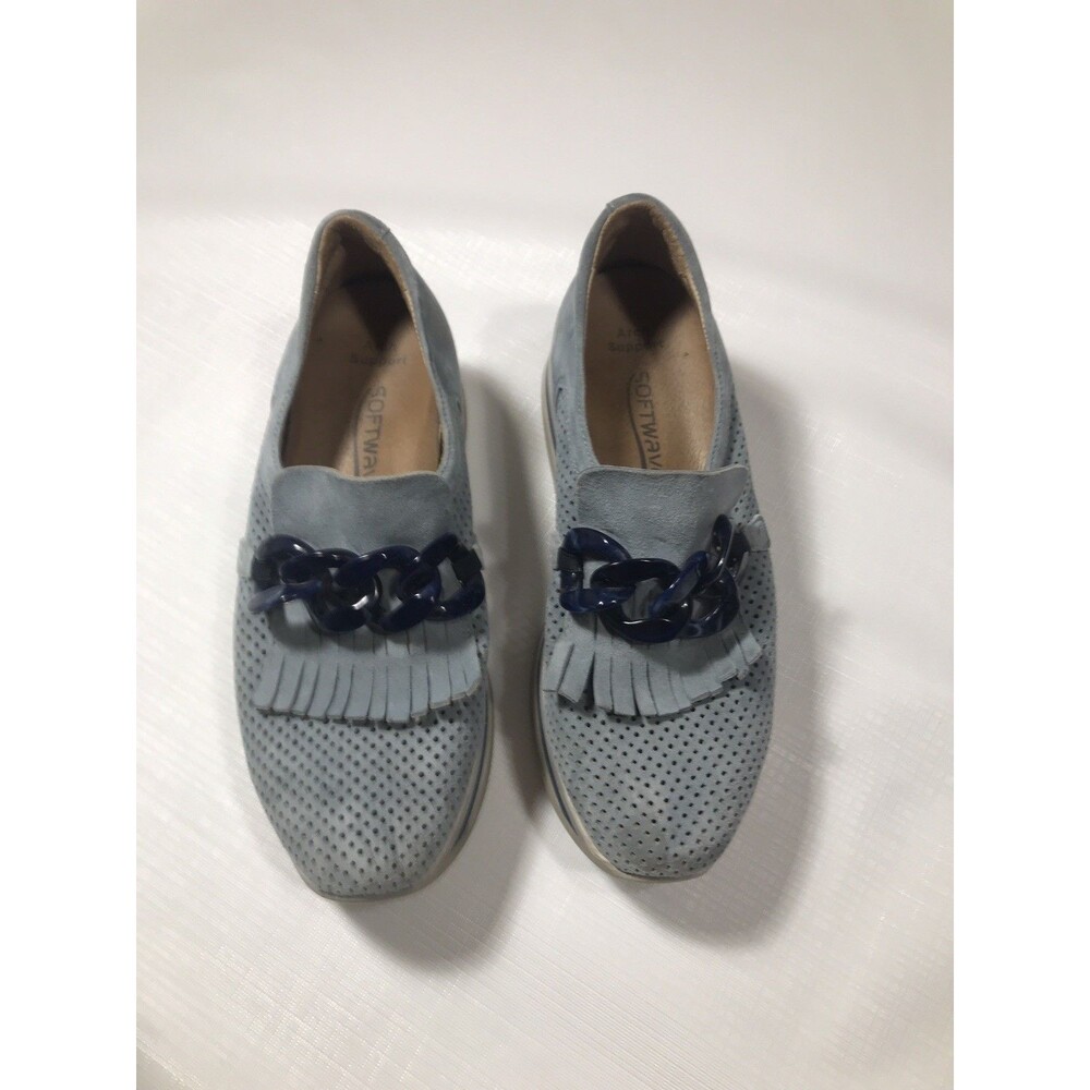 Softwaves Denim Suede Platform Loafers Slip On Shoes 38.5 / US 8 Chain Details